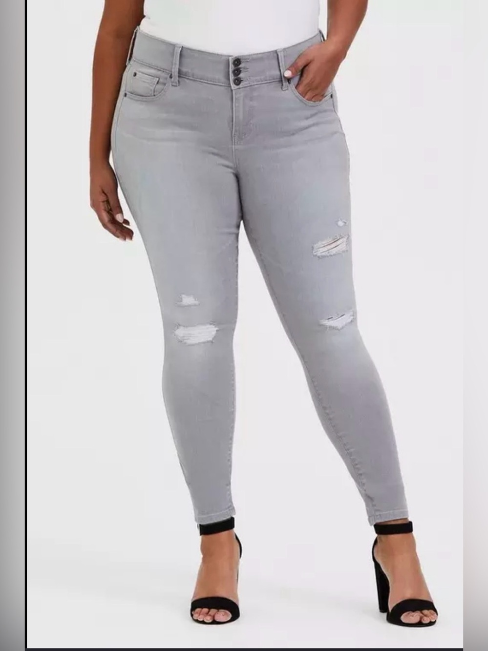 Torrid Feel the Fit Super Soft Jegging Women's 16R Gray Distressed